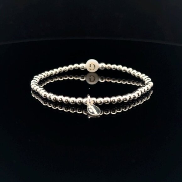 925 Sterling Silver Beaded Stretch Stacking Bracelet MOP Letter Initial G - Picture 5 of 6